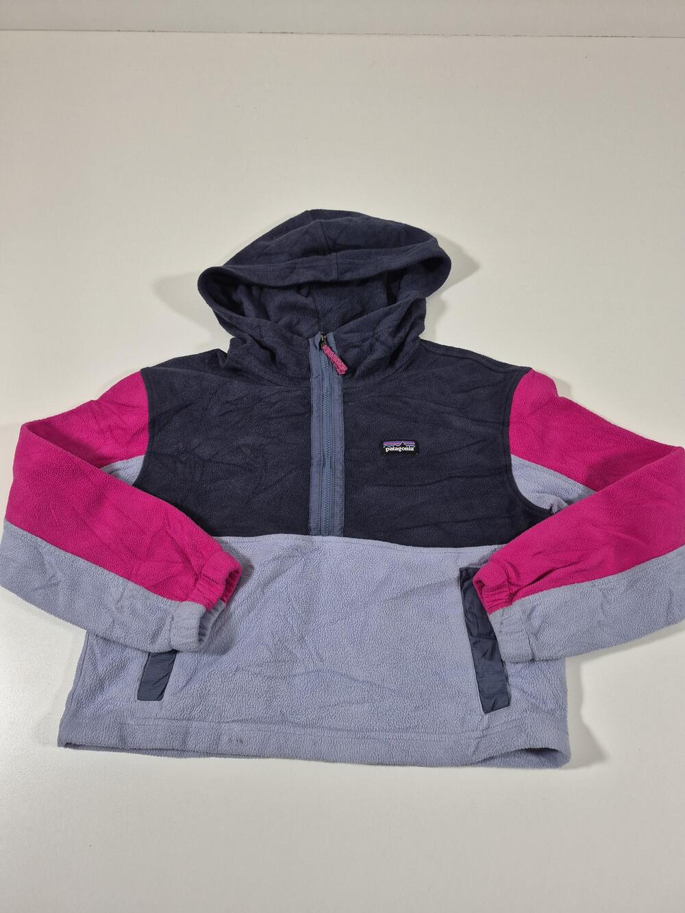 Patagonia Kids' Microdini Cropped Hoody Pullover Medium Colorblock Blue
